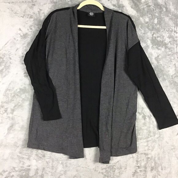 Bobeau Women’s Small Open Front Cardigan Gray Black Colorblock Waffle Knit - Picture 12 of 14
